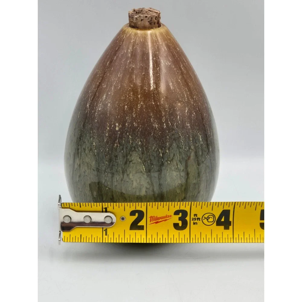 Unbranded Ceramic Teardrop Vase OS Brown Green Excellent Drip Glaze Cork Top